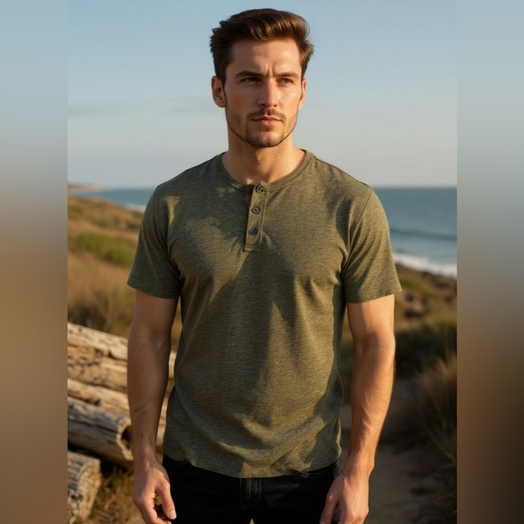 Vince Men’s Henley T-Shirt XL Olive Green Slub Knit Made in Peru - Picture 1 of 9